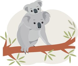 koala mom with baby on tree branch clipart