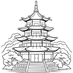 large chinese pagoda building black outline