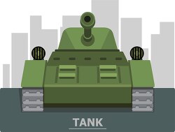 large green military tank with city in background clipart