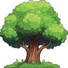 large tree with large trunk growing in grass clip art