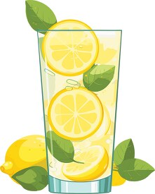 lemonade in a glass ful of ice and lemon slices clip art