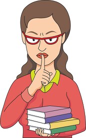 librarian iwth fingers over lips for quiet clipart