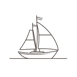 line drawing of a sailboat with flags on the mast
