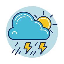 Line icon of a cloud with lightning and rain clipart