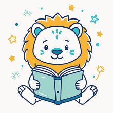 lion reading a book clipart