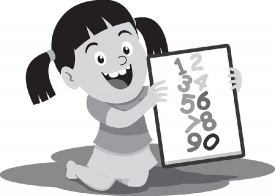 little girl playing number game on tablet gray color clipart