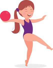 little kid girl performing gymnastics with ball clipart