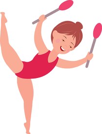 little kid girl performing gymnastics with clubs clipart