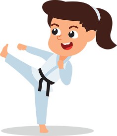 little kid girl practicing karate kick clipart