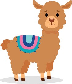 llama with a colorful blanket on its back