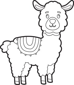 llama with a colorful blanket on its back black outline clip art