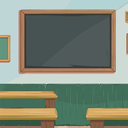 llustration of a classroom with a blackboard