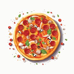 looking down at whole pizza with pepperoni clip art