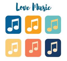 love music text with set of music note icons