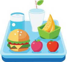 lunch tray with a burger drink fruit and chips