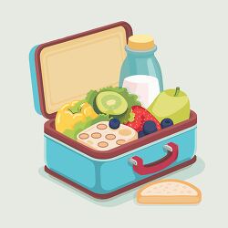 lunchbox filled with healthy food items and a bottle of milk