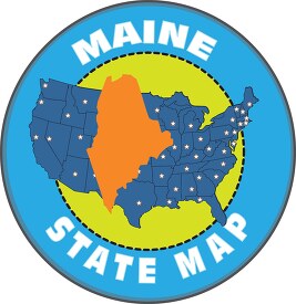 maine state map with us map round design