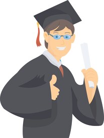 male graduate cap gown holding diploma