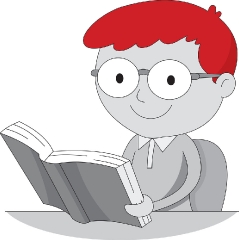 male student wearing glasses reading book gray color clipart