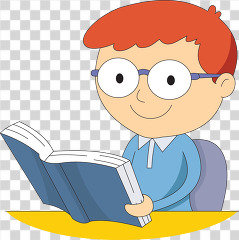 male student wearing glasses reads books transparent