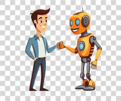 Man and Robot Engage in Friendly Handshake