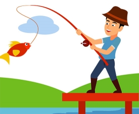 man catching fish with rod animated clipart
