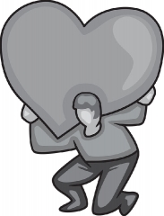 man holding valentines day heart on shoulders gray color clipart
