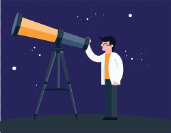 man in a white coat observing the night sky with a telescope