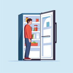 man looking into an empty refrigerator