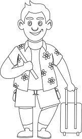 man traveling luggage summer travel black white outline clipart 