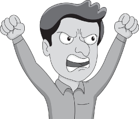 man with angry expression clenched fist gray color clipart