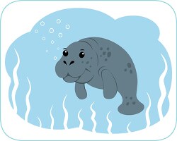manatee swimming under water clipart