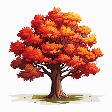 maple tree with bright orange red leaves clip art