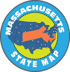 massachusetts state map with us map round design