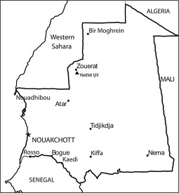 Mauritania country map black outline