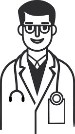 medical doctor with stethoscope around neck black outline