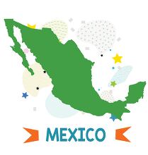 mexico illustrated stylized map with colorful background