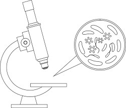microscope with bacteria black white outline clipart