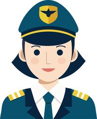 miling female pilot in a blue uniform and cap