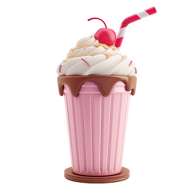 milkshake with a straw 3d clay icon