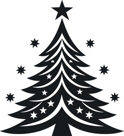 Minimalist Christmas tree graphic in black with dotted decoratio