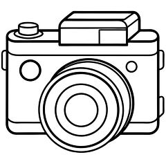 minimalist outline of a digital camera in black and white