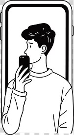 minimalistic drawing of a male figure engrossed in a phone conve