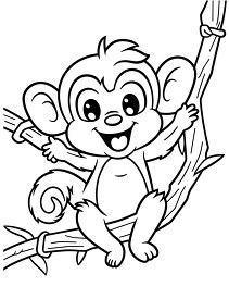 monkey sitting on a branch coloring page