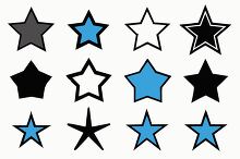 Monochrome and blue stars with bold simple designs
