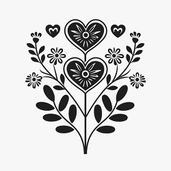 monochrome vector bouquet with heart shaped flowers and swirling