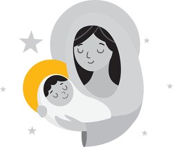 mother mary holding baby jesus with stars in background christia