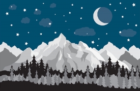mountains with moon in the sky 2 gray color clipart
