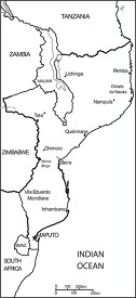 Mozambique country map black outline