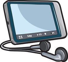 mp3 player with attached ear buds for listening clipart